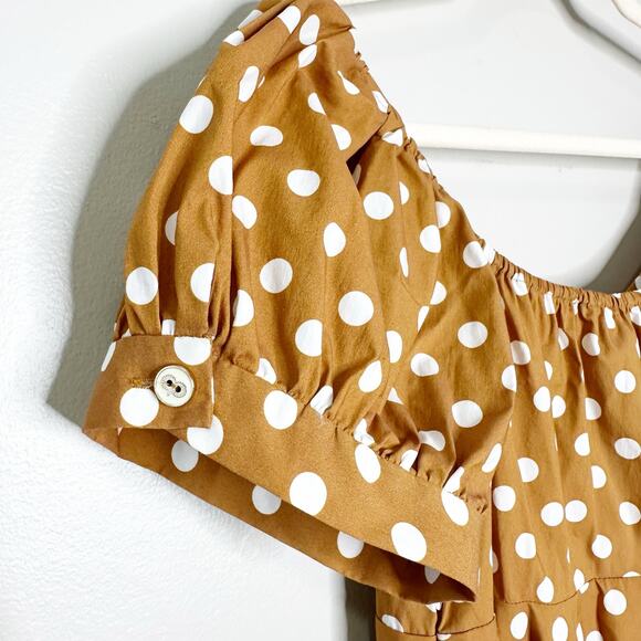 Caroline Constas Dina Mini Dress Polka Dot Short Sleeve Button Front Sand Large - Picture 7 of 11